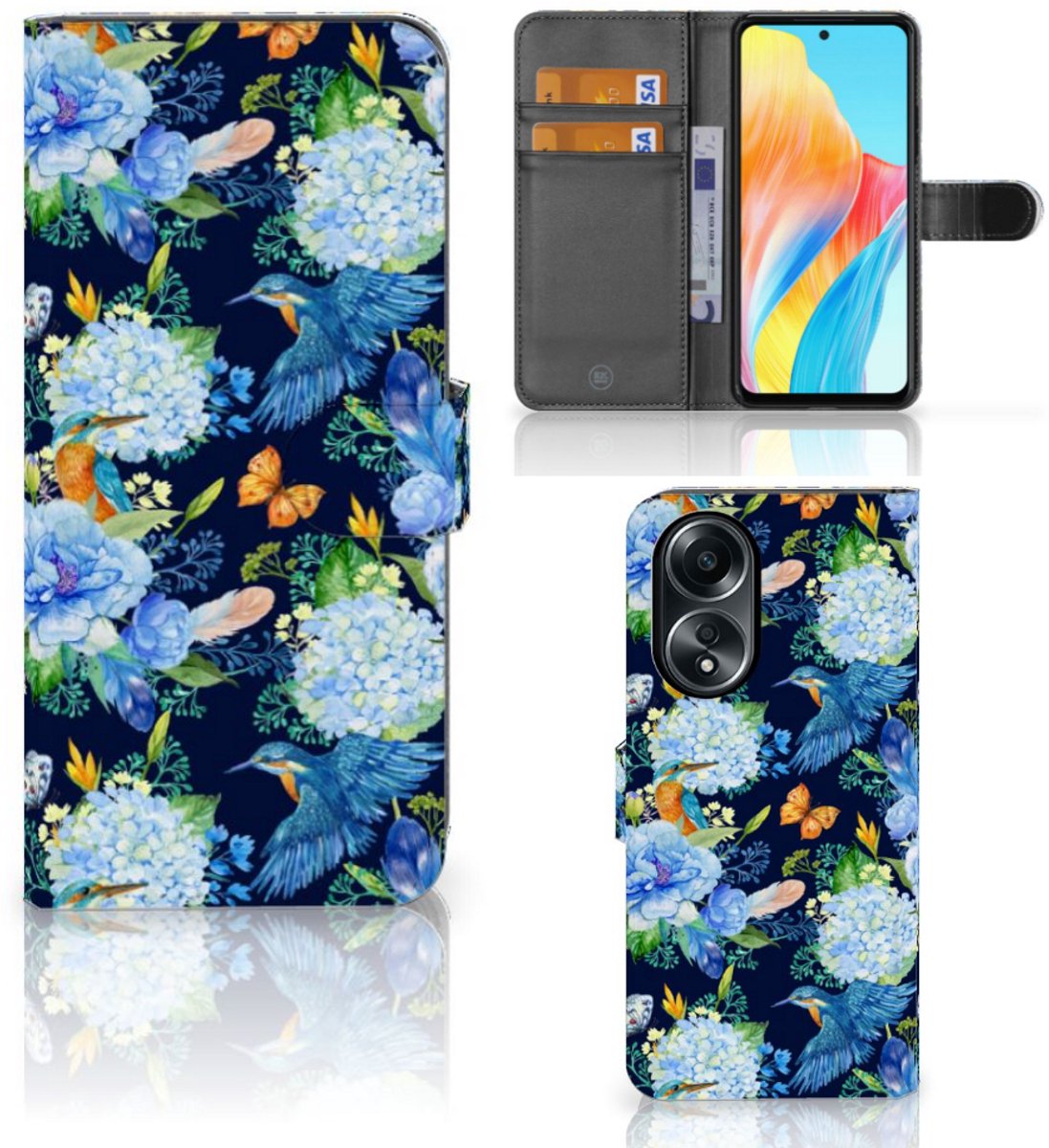 Telefoonhoesje met Pasjes voor OPPO A58 4G IJsvogel