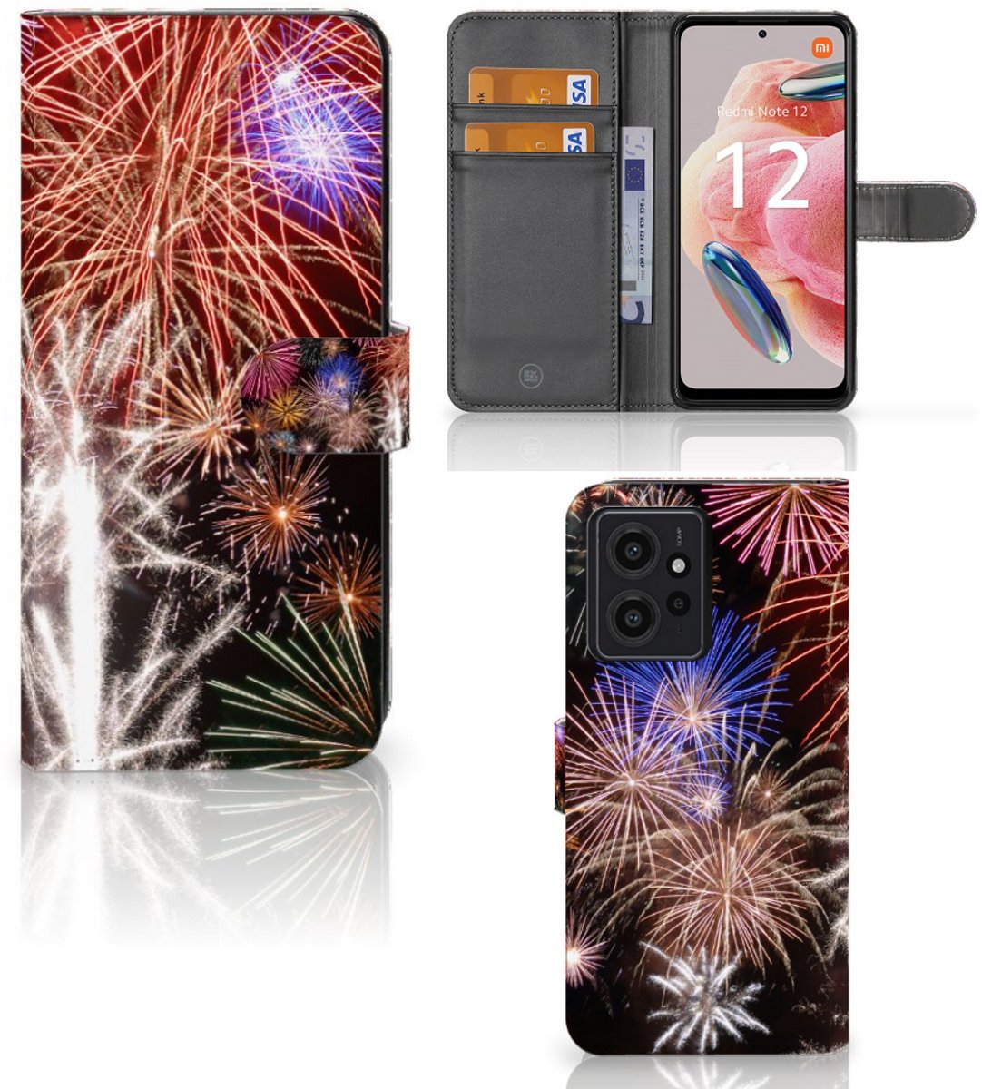 Xiaomi Redmi Note 12 4G Wallet Case met Pasjes Vuurwerk