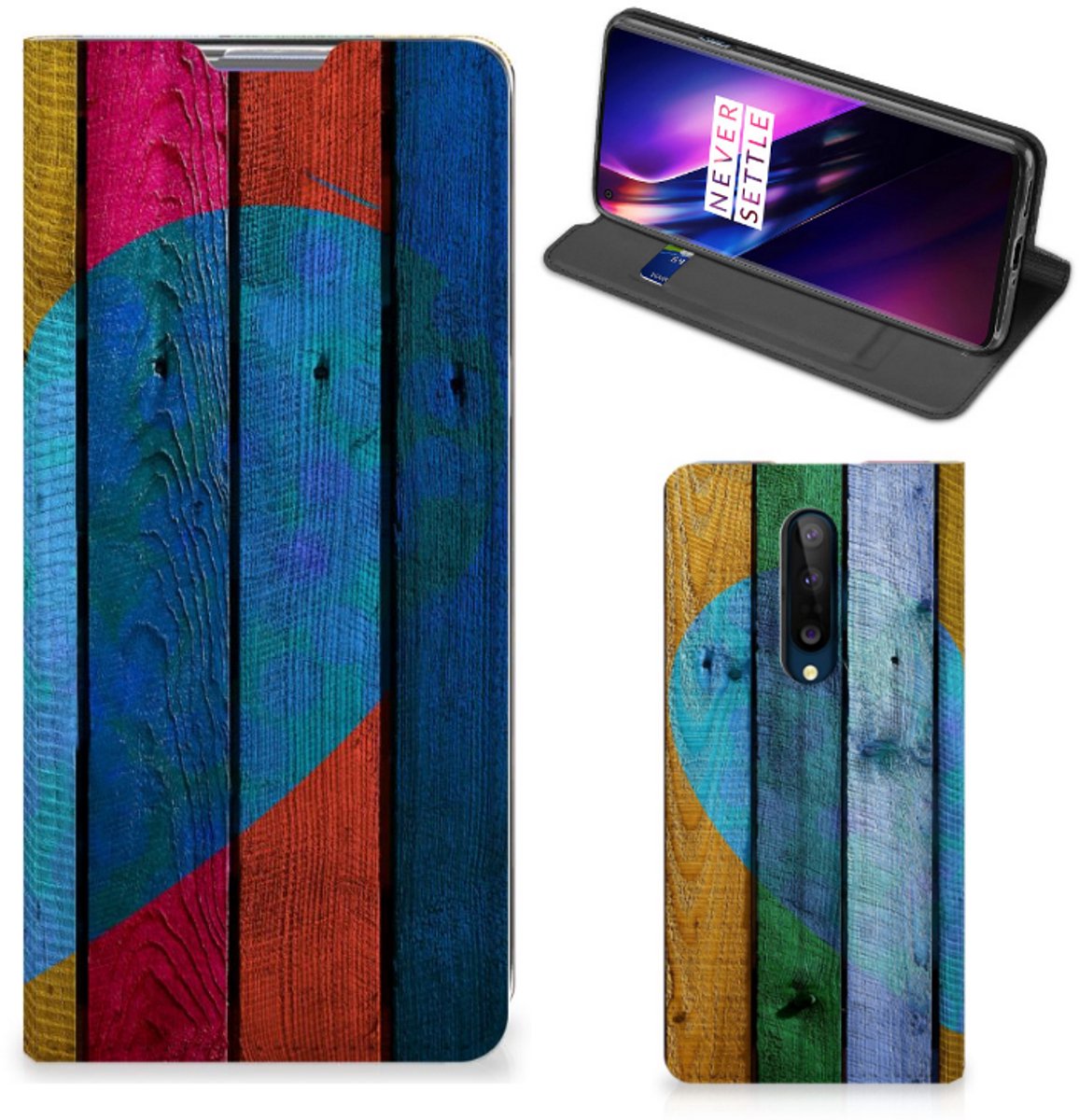 OnePlus 8 Book Wallet Case Wood Heart - Cadeau voor je Vriend
