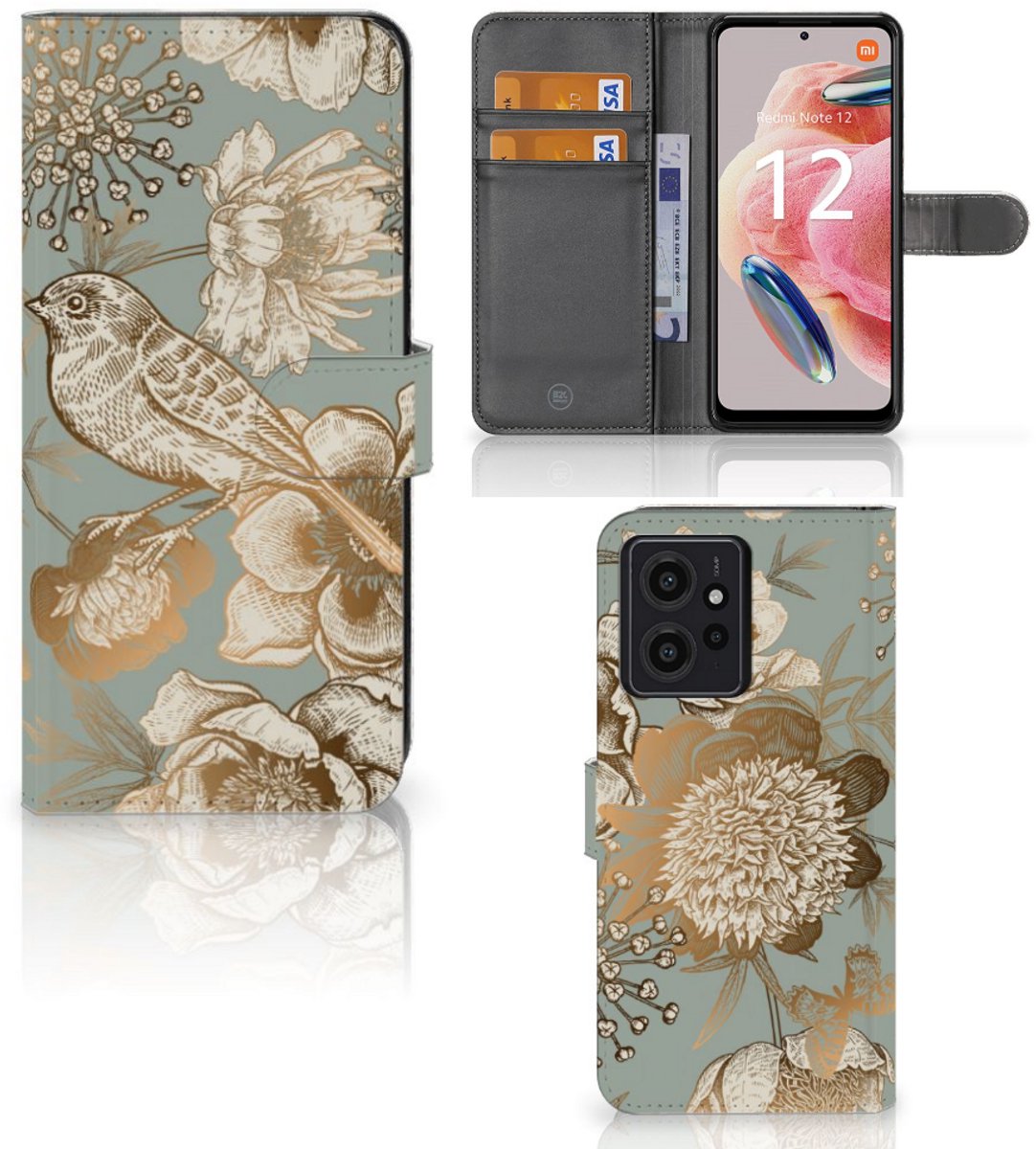 Hoesje voor Xiaomi Redmi Note 12 4G Vintage Bird Flowers
