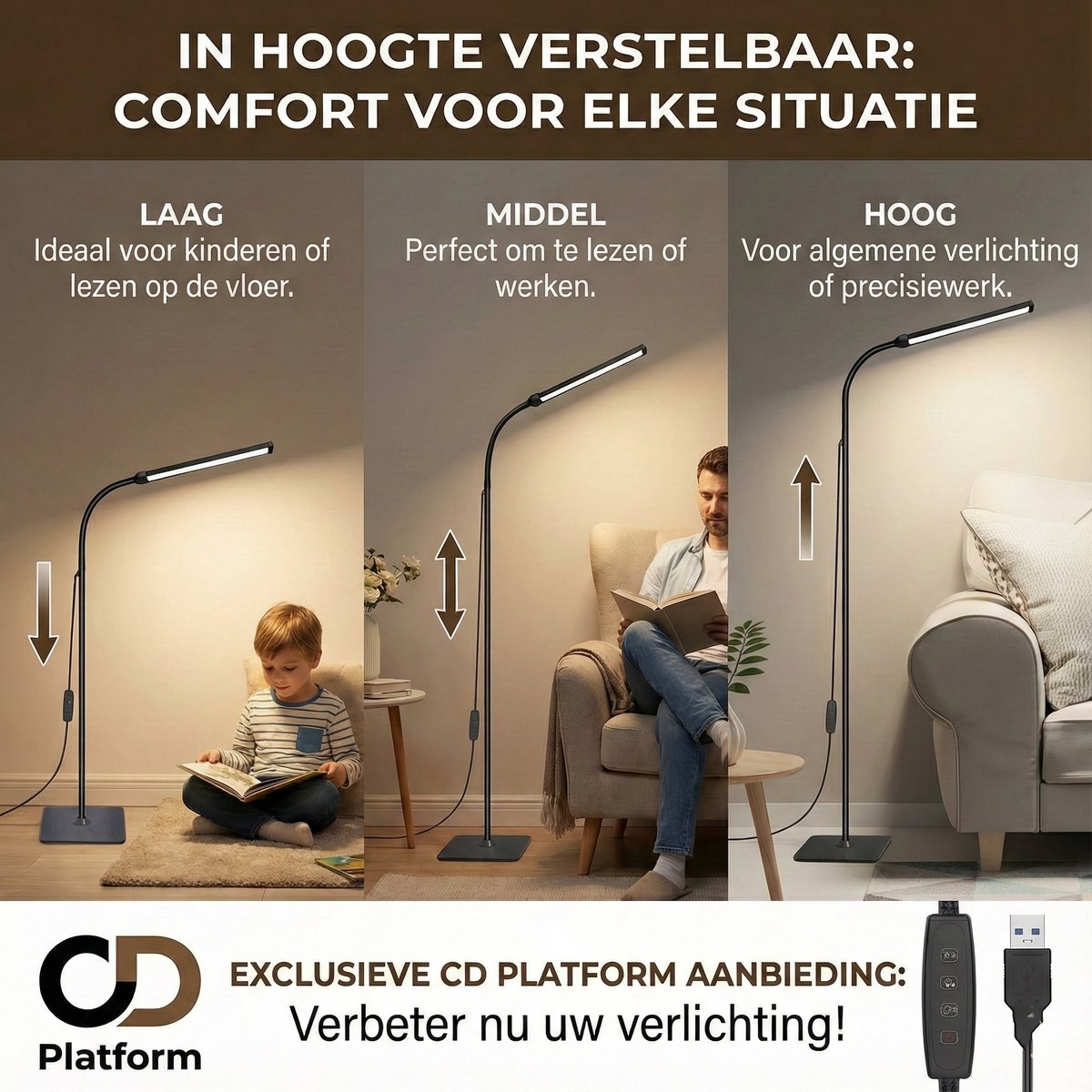 MUPOO Dimbare LED Vloerlamp - Flexibel verstelbaar, 10W USB thumbnail 3