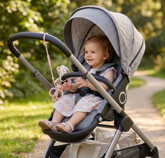 Siliconen riem set paars, groen en beige - speenkoord - bekerhouder - beker Vanger - veiligheidsriem voor kinderwagen, kinderstoel, wiegje van Merkloos — afbeelding 5