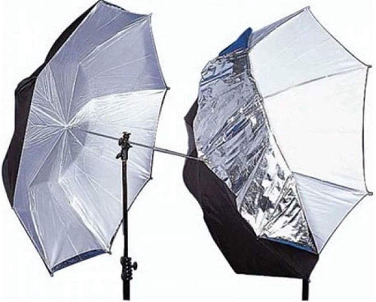 Dual Duty Paraplu - 93 cm Zwart/Wit/Zilver