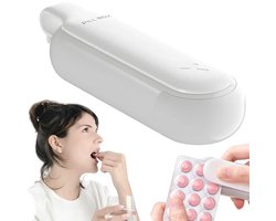 Pillen uitdrukker - Tabletuitdrukker - Pillendoosje - Voor drukstrips - Pillenuitdrukker Medicijnen - pillen verwijderaar - Pillen Drukker - Pill Puncher met opbergvak - Witgrijs