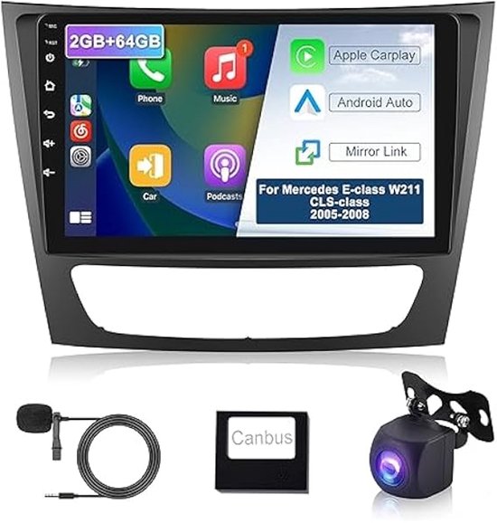 Autoradio-9-inch autoradio Stereo Android 15 autospeler 8 Core 6+128G 4G LTE met Carplay Android Auto DAB+ GPS Navi Head Unit WiFi Bluetooth FM/RDS Radio voor Benz E-klasse, CLS-klasse W211 W219 2005-2008