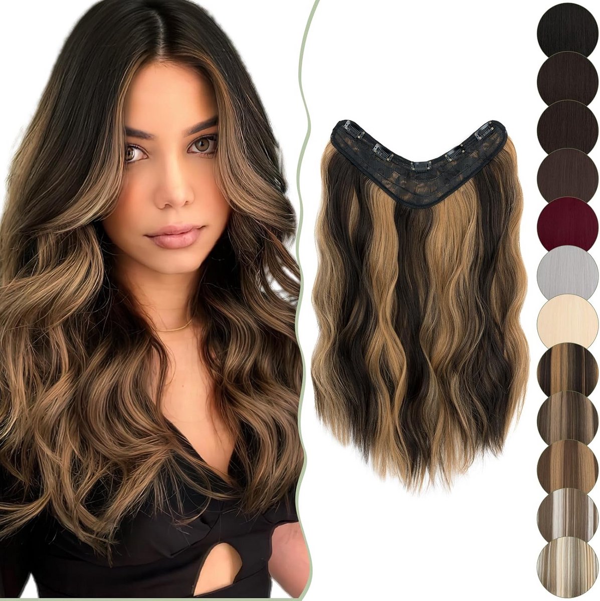 Clip-in Haarverlenging 45cm Golvend Krullend 1 Stuk met 5 Clips voor Vol Volume