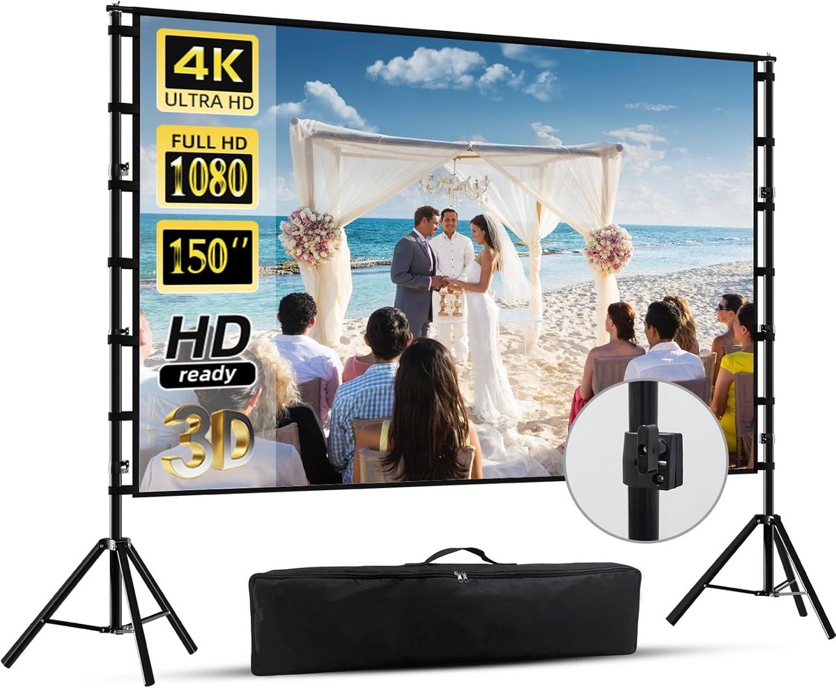 Grote 150 Inch Draagbare Projectiescherm met Standaard - 16:9 4K HD Buiten Filmdoek