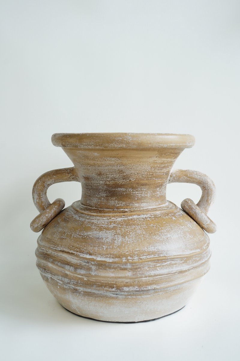 Terracotta Vaas – Handgemaakt – Bohemian Woondecoratie – Crème – 32x35 cm – BOHAÉ Baskra