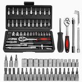 Jeu de clés à douilles 46 pièces - Professionnel - Outils - Coffret complet - Trempé - Étui - Douilles - Torx - Mécanicien - Embouts - Cliquet - Jeu 1/4 - Clé à douille - Coffret de douilles