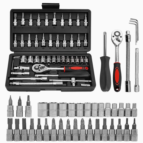 PROKING Dopsleutelset 46-Delig - Professioneel - Gereedschap - Complete doos - Gehard - Koffer - Doppen - Torx - Monteur - Bitjes - Ratel - 1/4 set - Dopsleutel - Doppendoos