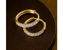 Lundholm Luxe Oorringen Met Zirkonia Steentjes Goudkleurig Jewellery - Premium Stainless Steel Gold PVD Plated - Kleine Oorbellen Dames Classy 14 mm Goud - My Delia Serie - Luxe Vrouwen Cadeautjes