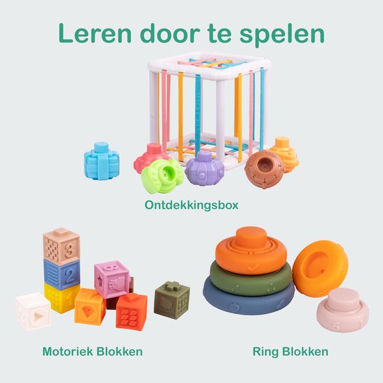 CasaBliss® Montessori Speelgoed 3-in-1 - Kinderspeelgoed- Stapelblokken, Vormenstoof & Bijtring - Baby Speelgoed 18+ Maanden - Peuter Speelgoed - Vakantie - Inclusief Opbergdoos van CasaBliss — afbeelding 5