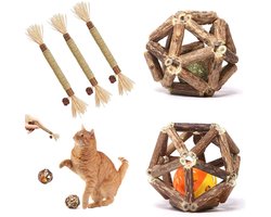 5 Stuks - Kauwstokjes Kat - Kat Nip Tandenreiniging - Stokjes Voor Katten - Kattenspeeltje - Catnip Bal - geurverrijking - Gebitsverzorging - Kattenkruid speelgoed - Natuurlijk Catnip Kattenspeelgoed - kattenbal - met bel - geluidsbal