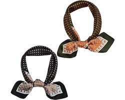 Allecto - 2 stuks zijden sjaal - vierkante handdoek - bandana satijn - bedrukt - geschikt voor dames en heren - zwart en wit patroon - accessoire set