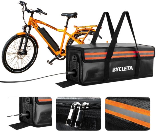 Bycleta Fatbike / Ebike Accutas - Waterdicht & Vuurvast tot 1400°C - Batterijtas fatbike - accu tas - 8 laags bescherming - 50×14×16cm - met laadgat - geschikt voor ouxi / qmwheel / engwe / v20 accus en meer van BYCLETA — afbeelding 3