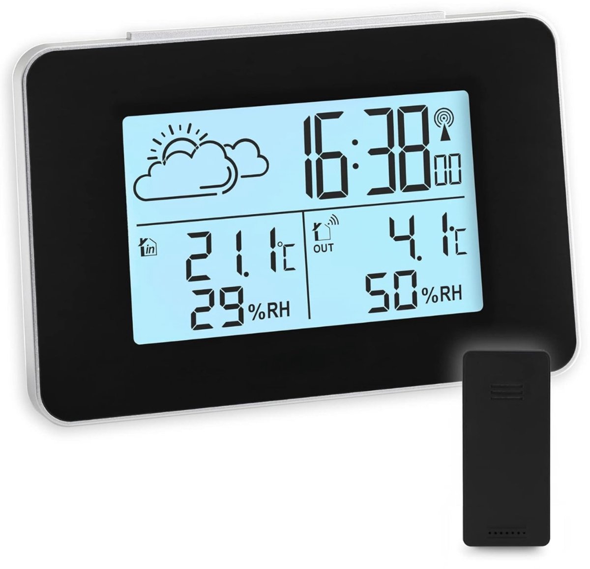 SCH® Weerstation met Buitensensor - Weerstation - Zwart - 13cm x 9cm x 4cm