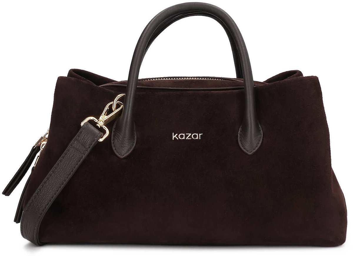 Brown bag made of a combination of suede and smooth leather