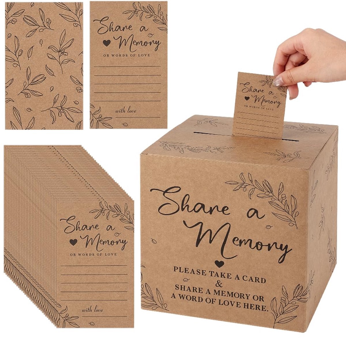 Herinneringskaarten Set - 50 Stuks Lichtbruine Kaarten - Inclusief Papieren Doos