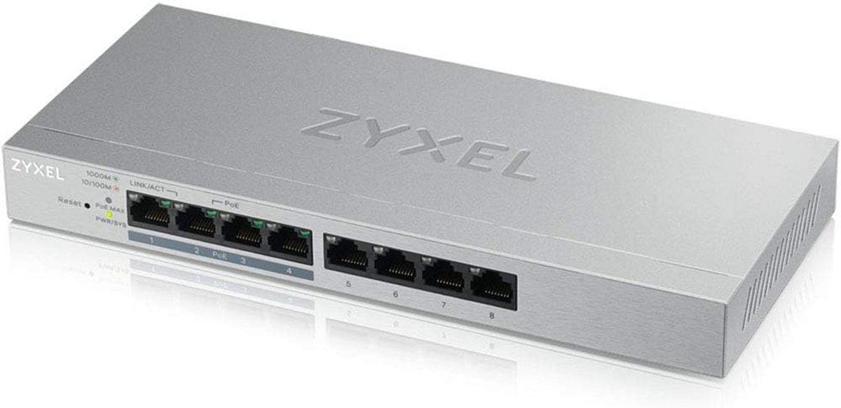 8-poorts Gigabit PoE+ Switch Web Managed met 60W Budget voor MKB