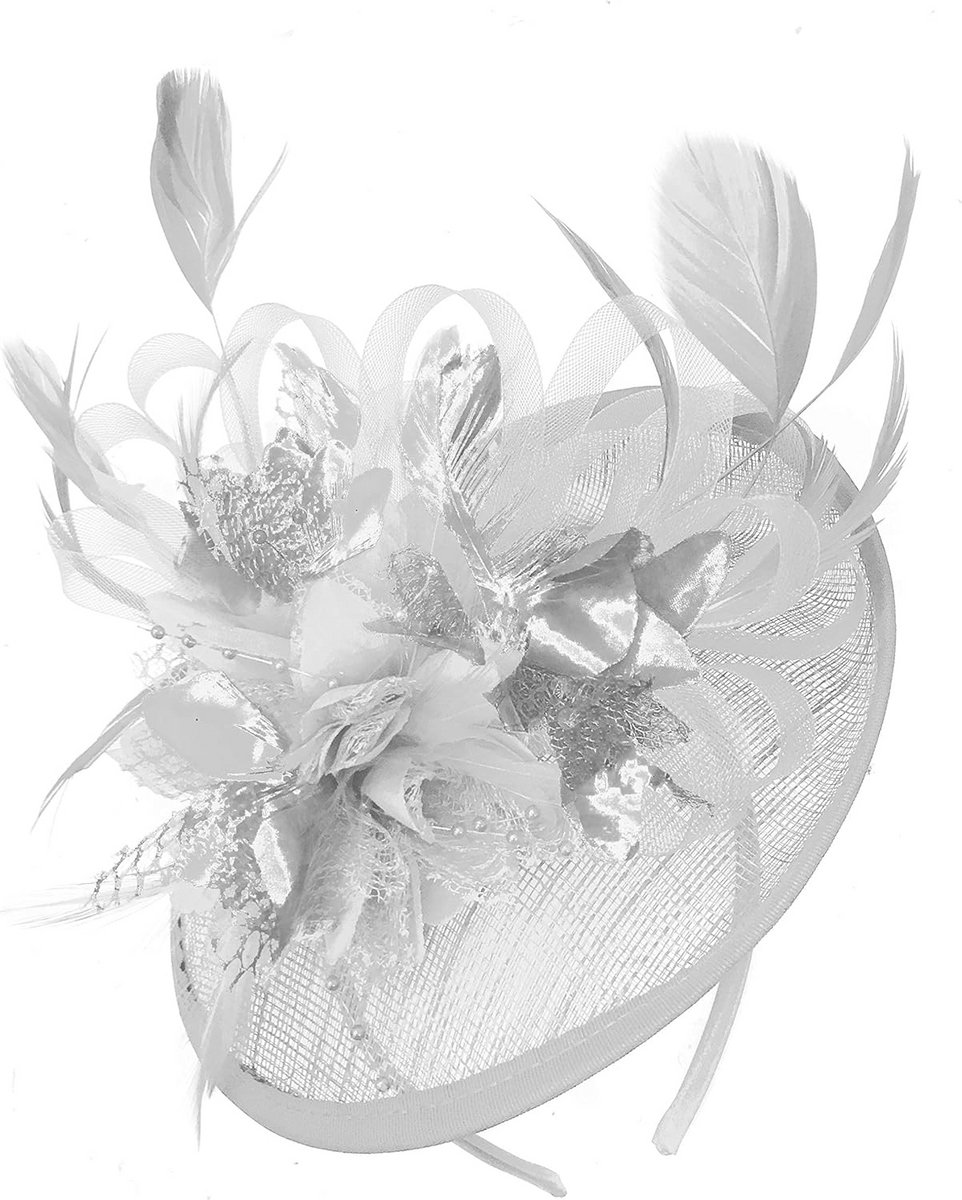 Elegante Witte en Zilvere Sinamay Fascinator Hoed voor Dames Bruiloft en Feest