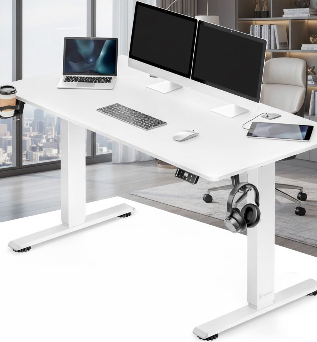 Ergonomisch In Hoogte Verstelbaar Elektrisch Bureau 160x70 cm met Draadloze Oplader en USB-C Poorten - Modern Schrijfbord met LCD-scherm, Opbergfunctie en Kabelorganizer - Casa Serena – Casa Dorada — cadeau in Cadeau-ideeën - foto 3