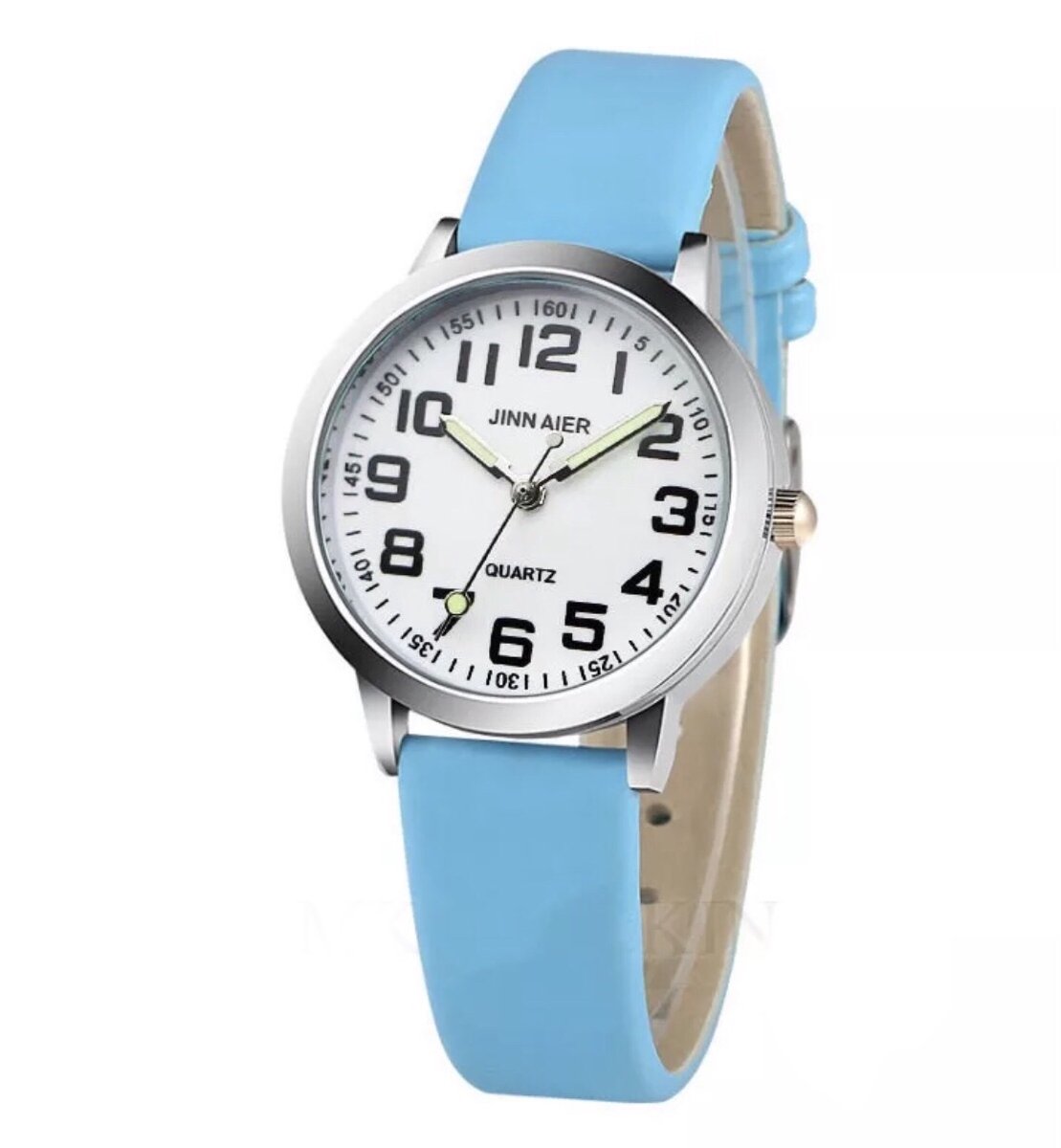 12Getit Kinderhorloge met zwarte cijfers en blauw leer bandje