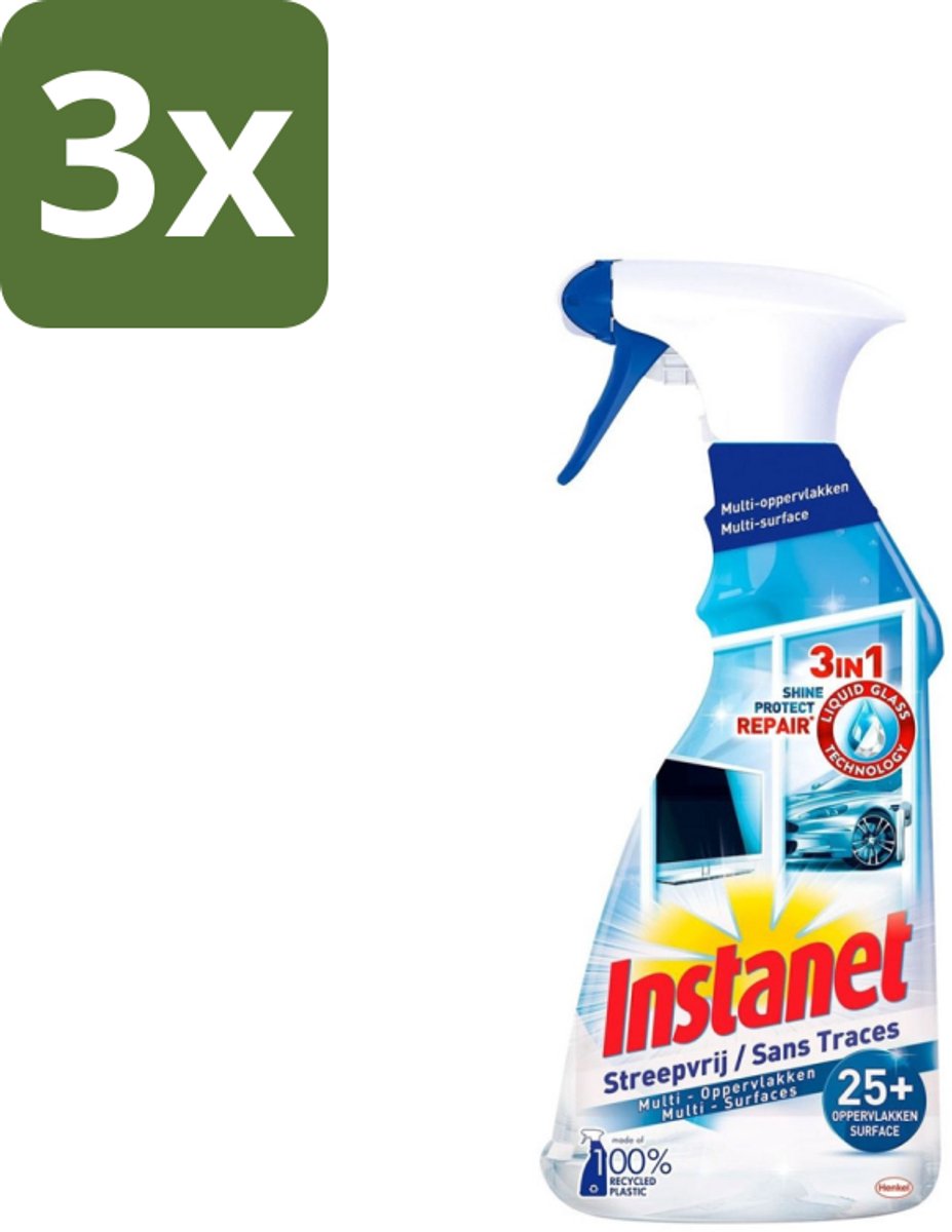 Instanet - Schoonmaakspray - Streepvrij - 3 in 1 - Multi-Oppervlakken - 725 ml - Bulkverpakking - 3 stuks