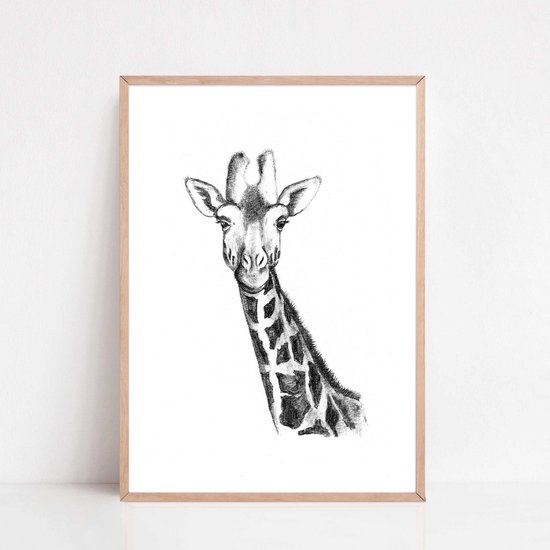 Affiche Noir et Blanc A3 Girafe – Affiche Animaux Chambre Bébé – 29,7x42 cm – Cadeau de Naissance – Papier Mat 300g – Jolies Affiches