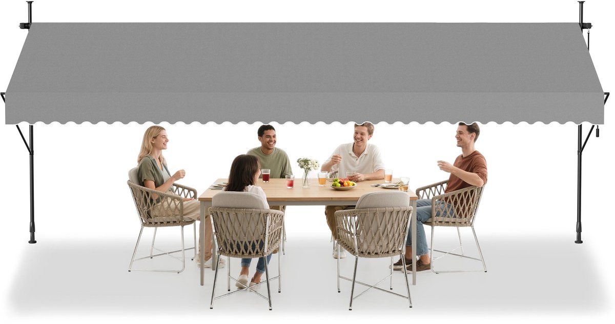 ACXIN Klemmarkies Balkonmarkies - Uitschuifbare Zonwering Handkurbel - 400x120cm Grijs