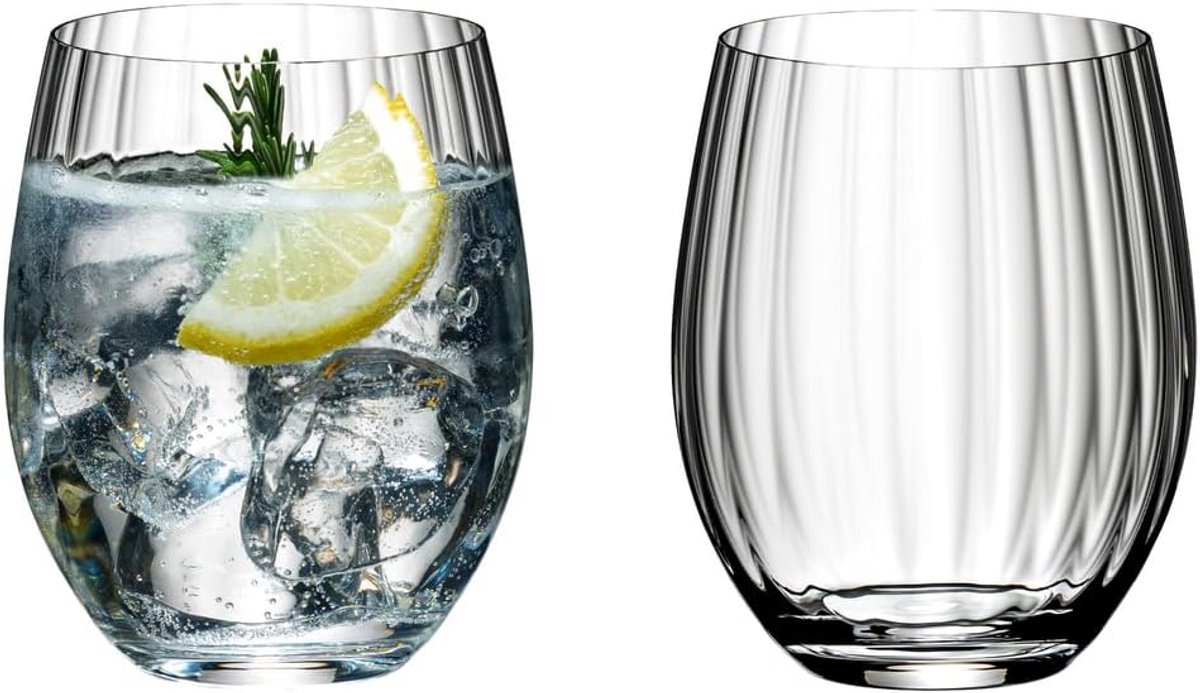 Set van 2 Lange Drinkglazen met Optisch Reliëf voor Cocktails en Mixdrankjes