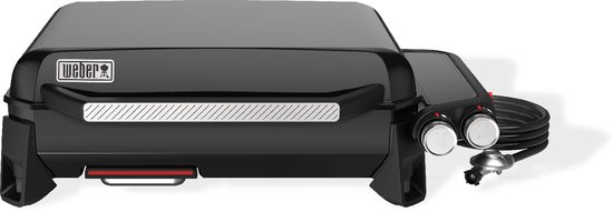 Weber Slate Plancha - 56 cm Bakplaat - Gasbarbecue - 2 Branders - Zwart - Verstelbare poten - Deksel voor bescherming - Bereikt tot 260 °C - Porselein geëmailleerde bakplaat met anti-aanbaklaag