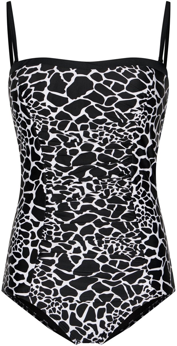 Pastunette - Noir Safari - Bandeau Tankini - Zwart/Wit - Strapless - Maat 46