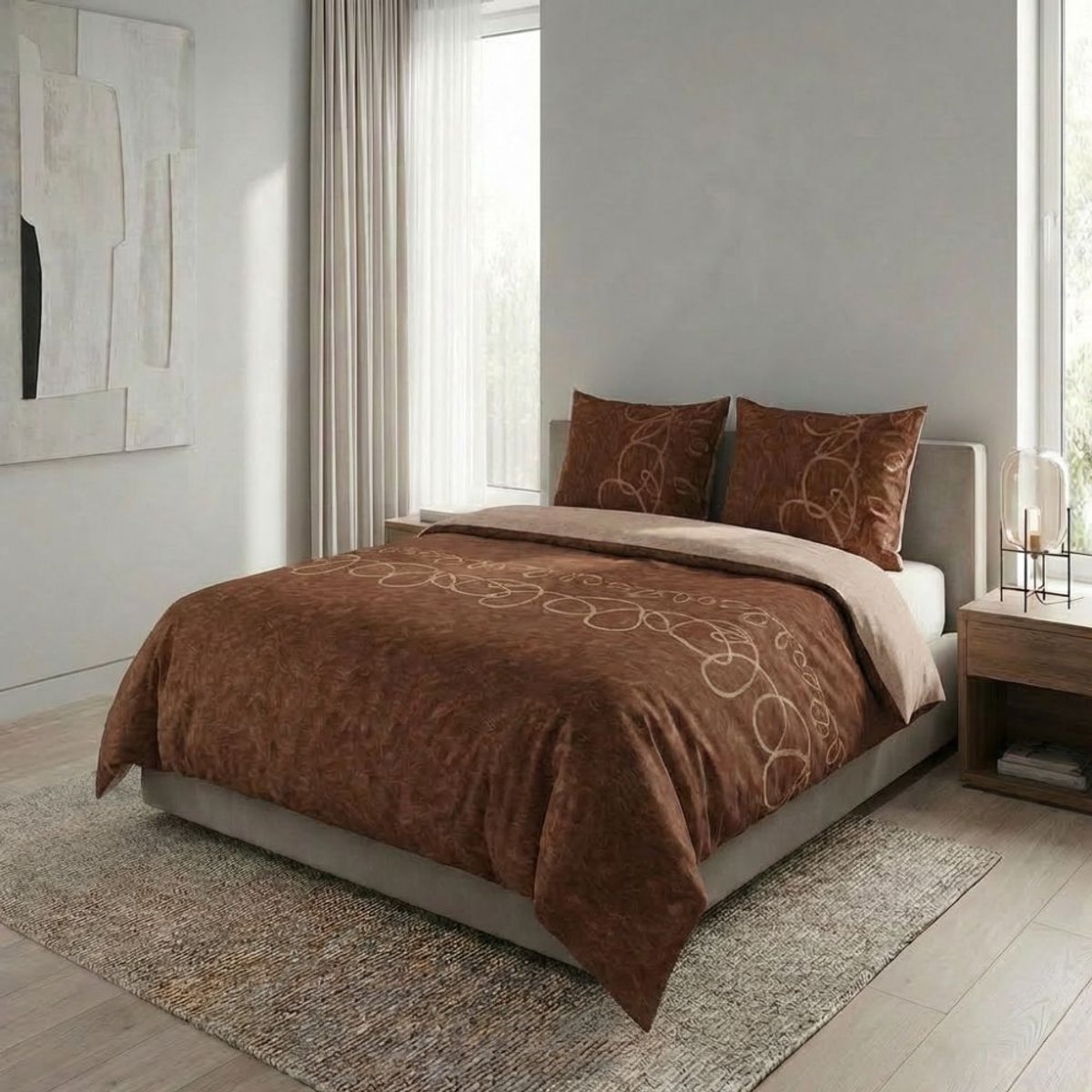 SENZATIONE 100% Katoen Percaline Dekbedovertrek 240x240-2x60x70 cm CURLY BRUIN