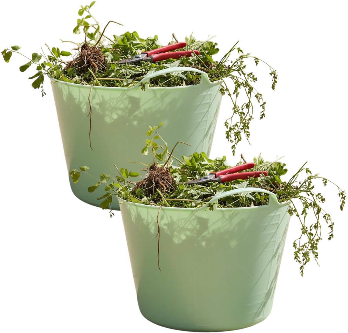 Flexibele kuip / emmer - 2x - mintgroen - 15 liter - kunststof - 35 x 28 cm - met handvatten