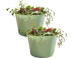 Flexibele kuip / emmer - 2x - mintgroen - 15 liter - kunststof - 35 x 28 cm - met handvatten