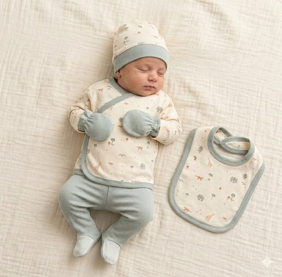 Dieren - Baby 5-delige newborn kleding set jongens - Newborn set - Babykleding - Babyshower cadeau - Kraamcadeau