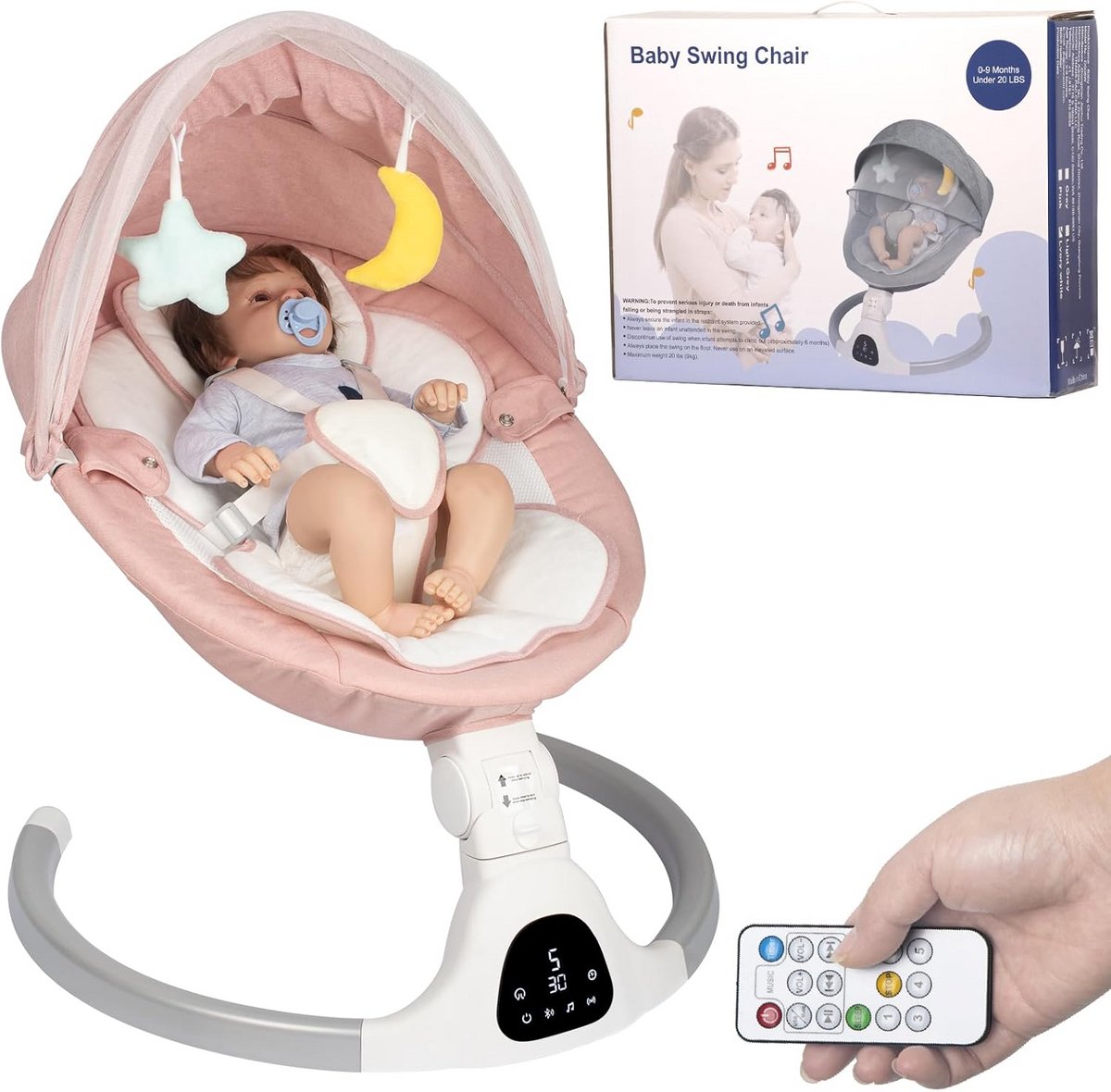 Elektrische Babyschommel met Bluetooth en Muziek - Verstelbaar en Veilig