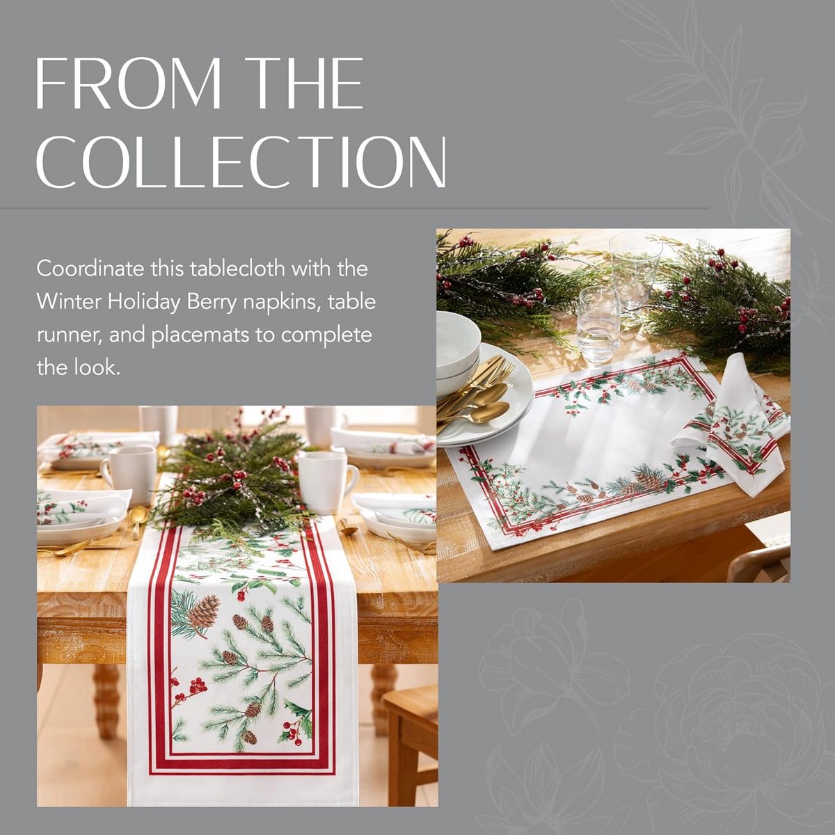 Rond Tafelkleed Kerst & Winter met Bessenrand, Kreukbestendig
