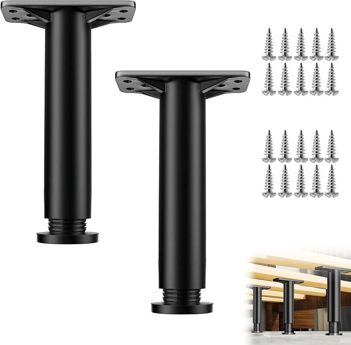 Meubelpoten - bankpoten - stoelpoten - meubelpoten set van 2 - meubelpoten zwart - Tafelpoten van Aluminiumlegering - 22 to 42cm - van Imperatoris