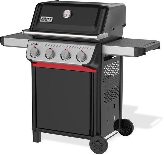 Weber Spirit E-410 - Gasbarbecue - Zwart - 4 Branders met 8,2 kW vermogen - Porselein geëmailleerde gietijzeren grillrooster - 2 Zijtafels - 2 Duurzame wielen - Kast met deur