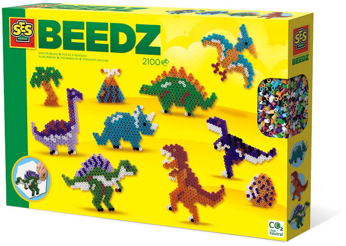 SES Creative - Beedz - Dino Wereld - 2100 Strijkkralen met Grondplaten en Strijkvellen - Vanaf 5 Jaar — afbeelding 8