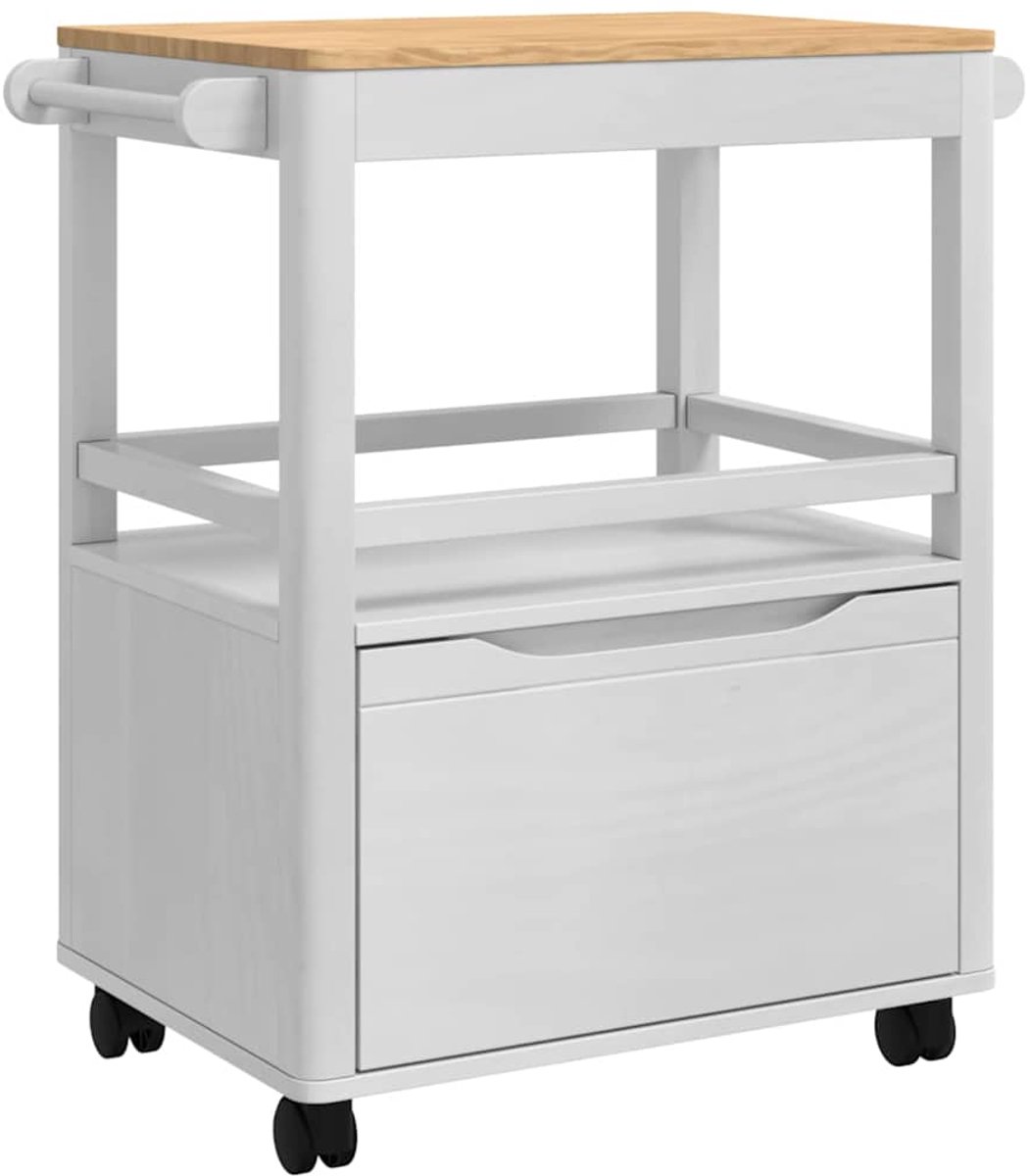 vidaXL - Keuken - Trolley - FLORO - Wit - 72,5 - x - 45 - x - 80 - cm - Massief - vurenhout
