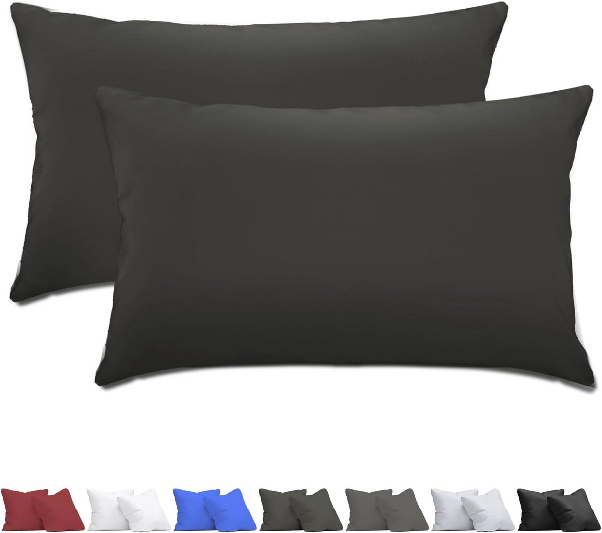 Kussenslopen 40x60 cm (2 stuks) - Steenkool Grijs - Zacht, Ademend & Wasmachinebestendig m