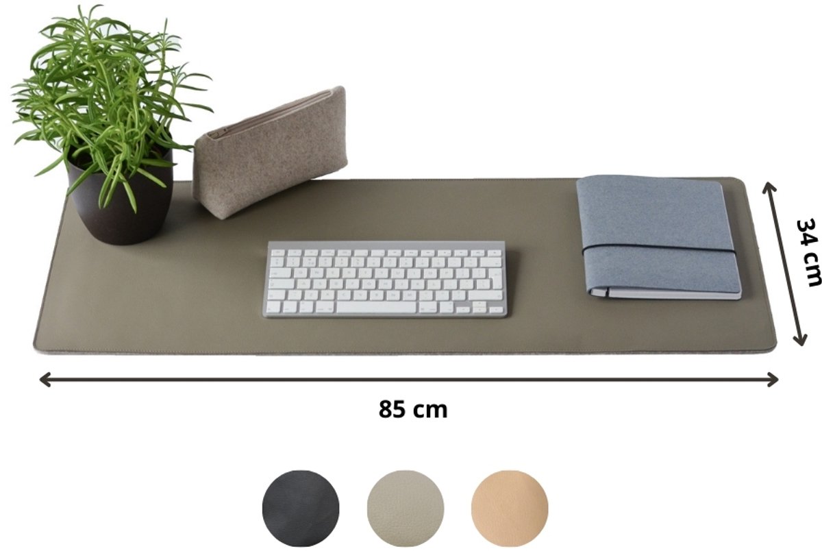 Professionele Bureau onderlegger - 85 x 34 cm - Vegan Leer - Taupe - Bureaumat - Muismat XXL - Antislip - Waterafstotend - Deskpad - Ray | Made out of