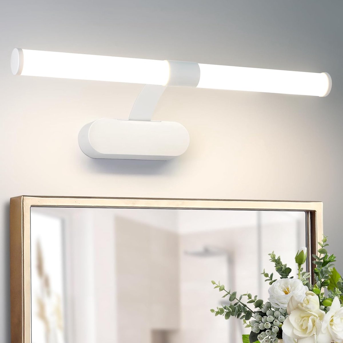 Glitzerlife LED Spiegellamp Badkamer - 6W - IP44 Waterdicht - Wandlamp Spiegelverlichting - Neutraal Wit 4000K - 650lm - Ø40cm - Wit Aluminium