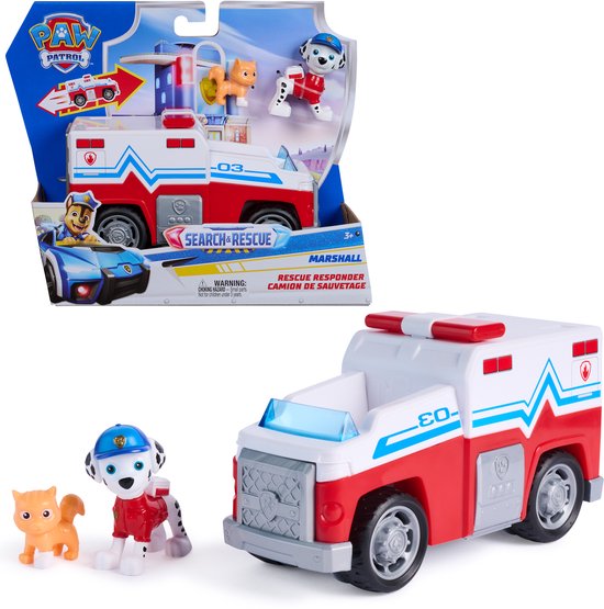PAW Patrol - Search & Rescue - Marshall's Reddingsvoertuig met 2 figuren & terugtrekfunctie - Speelgoedvoertuigen