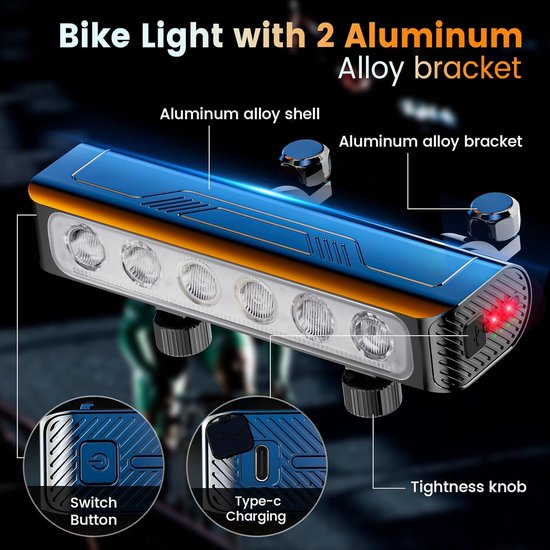 2000 Lumen Fietslicht, Super Helder LED Koplamp, 10+ Standen, 5200 mAh In/Out Oplaadbaar Fietslicht, Brandtijd 72+ uur, Aluminium Bevestiging, Waterdicht Fietskoplamp voor Fietsen, Mountainbike — afbeelding 3