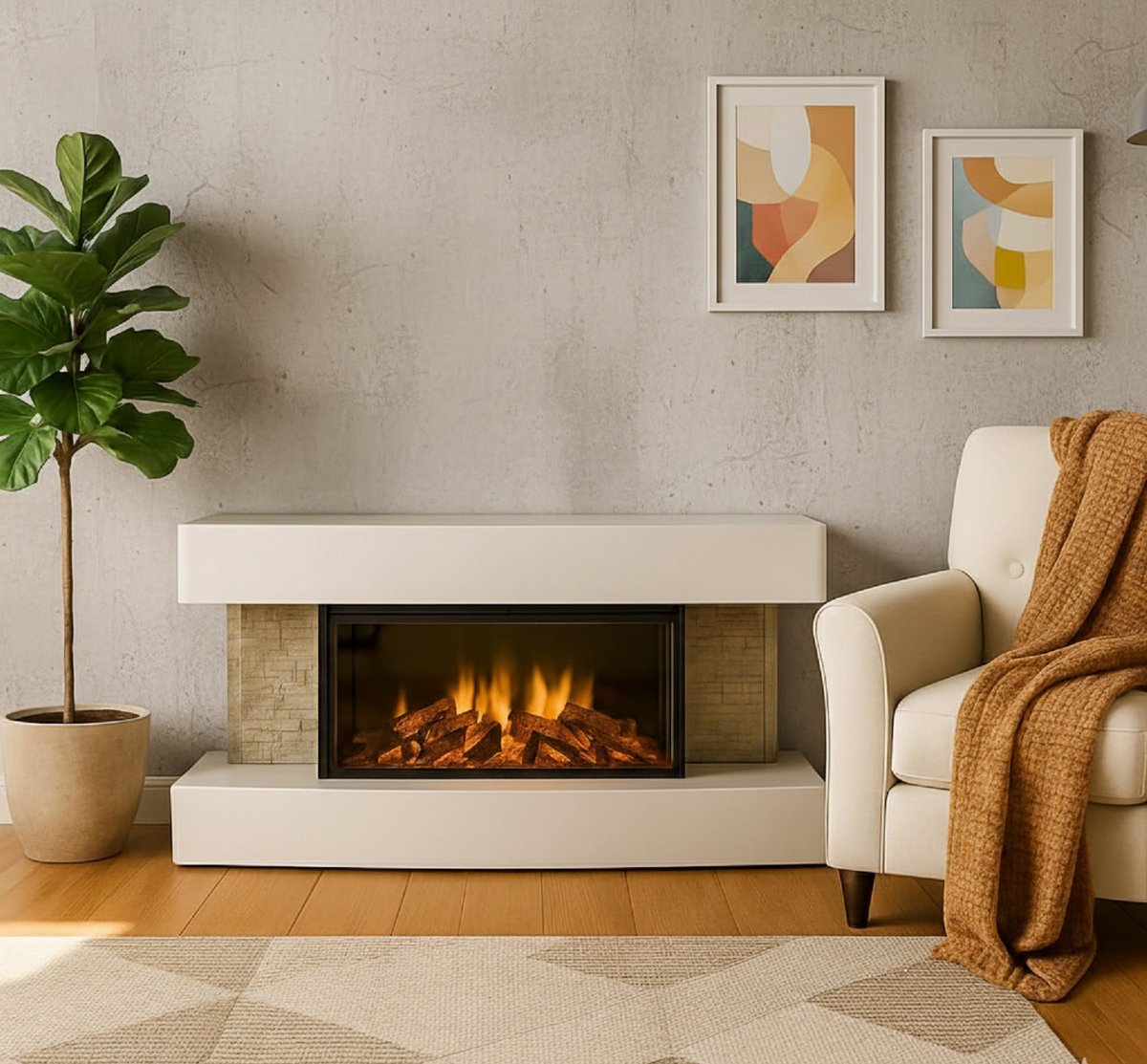 Elektrische Sfeerhaard met Schouw Casa Velluto Montreal – 2000W Verwarming, LED Vuureffect, Afstandsbediening & Timer – Vrijstaand, Modern Wit – Realistische Elektrische Kachel voor Woonkamer, Slaapkamer & Keuken