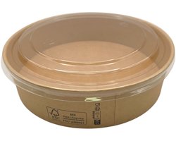 100 Stuks Kartonnen Saladebakjes met deksel - 1100 ml Kraft Salade bowl - pokébowl - saladebakken met deksel - 1100cc - bruin bakje - Ronde saladeschaal met deksel - 1100ml - lunchbox - rond bakje - bakje - bakjes met deksel - takeaway bakjes