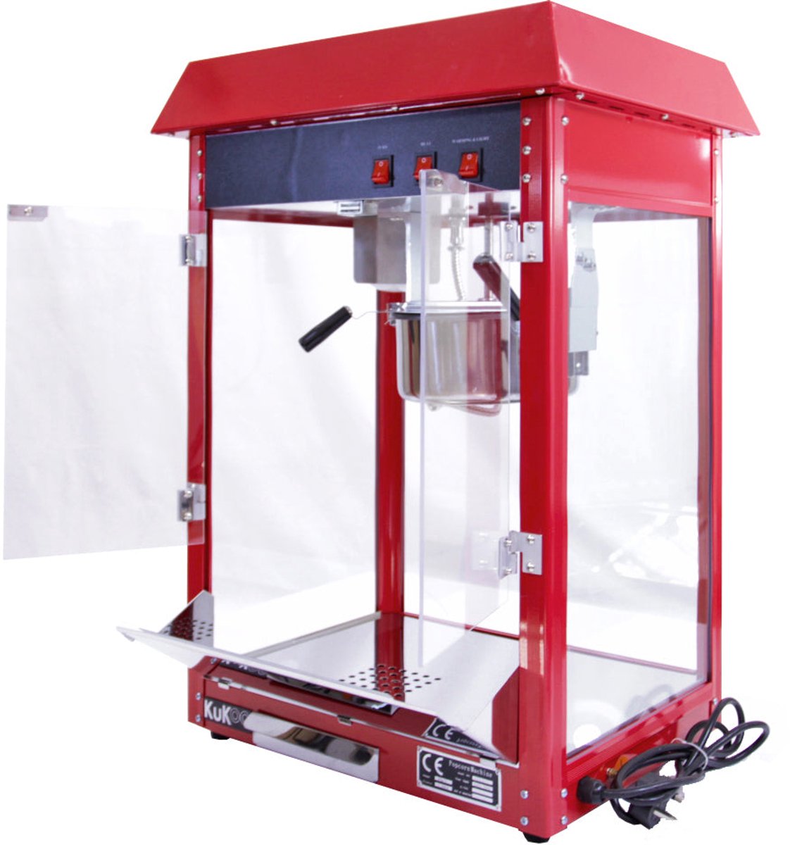 KuKoo Retro Popcorn Machine, Popcornmaker, Retro Look, Rood, Hittelamp, Pan